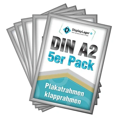 Image de DisplayLager 5 Cadre à Clipser A2, pièces, argenté pour Affiches avec Profil en Aluminium de 25 mm vitre Protection antireflet et matériel Fixation