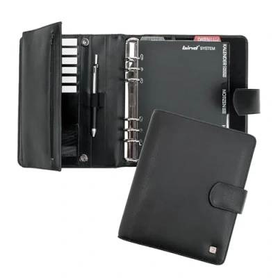 Image de bind T501 organiseur A5, en cuir nappa véritable, format agenda avec 6 compartiments pour cartes de visite, 2 passants stylo, système 1 jour/1 page