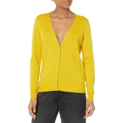 Image de Amazon Essentials Cardigan léger à col en V (Grande Taille Disponible) Femme, Jaune Foncé, XXL