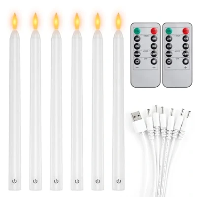 Image de EXTSUD Lot de 6 Bougies Longues LED Vacillantes Sans Flamme avec 2 Télécommandes, Fenêtre Rechargeable 26,5 CM Blanc, Décoration pour Noël Mariage Fêtes Banquets
