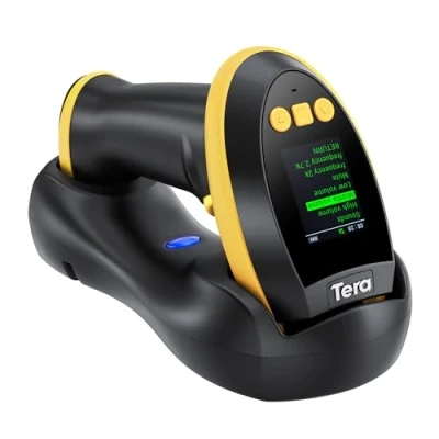 Image de Tera Lecteur de codes barres 2D sans fil : avec écran réglage numérique et clavier, fonctionne Bluetooth 2,4 G USB filaire 1D QR portable support