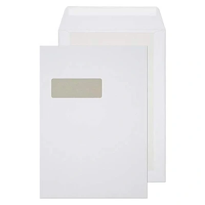 Image de Blake Purely Lot de 125 enveloppes à patte autocollante, fenêtre et dos cartonné Blanc Format C4 324 x 229 mm