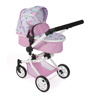 Image de Bayer Chic 2000 Poussette de poupée Mika, combinée 2 en 1 pour Enfants 4 à 8 Ans, poupées jusqu&#039;à 52 cm, Fleurs, Rose