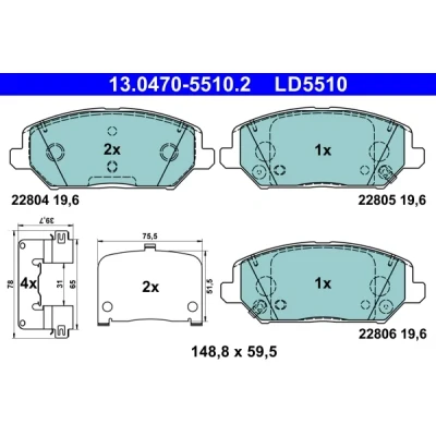 Image de ATE 13.0470 5510.2 Jeu de plaquettes frein avec indicateur d&#039;usure tôle anti bruit accessoires KIA: Proceed, Ceed III 3/5 portes, XCeed
