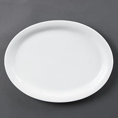 Image de Olympia Whiteware Plats Ovales en Porcelaine Blanche 295mm Assiettes Entièrement Vitrifiés Résistant à Chaleur et Chocs Paquet de 6
