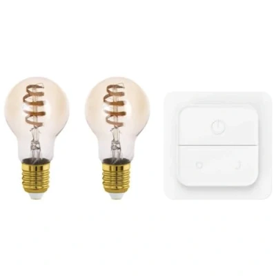 Image de EGLO connect.z Lot de 2 ampoules LED E27 connectées avec interrupteur, ZigBee, app et commande vocale Alexa, dimmable, blanc chaud froid, 360 lumens, 4,9 watts, verre ambré, design vintage