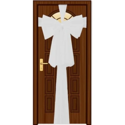 Image de SHATCHI Noeud géant Blanc de 9 m pour Porte d&#039;entrée Noël, Mariage, fête prénatale, décoration d&#039;intérieur, Organza
