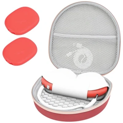 Image de ProCase Étui + 2 Couvre oreillette pour Nouvel AirPods Max en 2020 avec Proche Filet Rouge