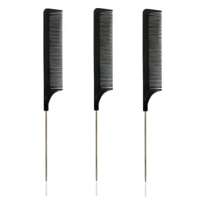 Image de 3 Paquets de Peigne à Aiguilles en Acier Antistatique, Queue Rat Fibre Carbone résistant la Chaleur Inoxydable (Noir)
