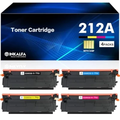 Image de inkalfa avec Puce Cartouche de Toner pour HP 212A 212X W2120A W2120X W2121A W2122A W2123A Color Laserjet Enterprise M554dn M555dn M555x Flow MFP M578dn M578f M578c M578z Noir Cyan Magenta Jaune