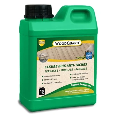 Image de Imperméabilisant Bois Anti Tache WoodGuard Formule Végétale Protège 5 Ans Tous Même Composite 1L 10m2