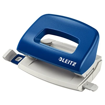 Image de Leitz Mini Perforatrice Sans Effort, Capacité 10 Feuilles, Bleu, Métal, Réglette de Guidage avec Repères, NeXXt, 50580035