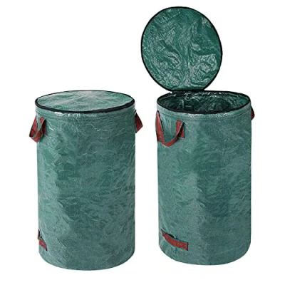 Image de Lot de 2 Sacs jardin Avec couvercle 120 l à déchets verts Pliable poignées Réutilisable Auto support En tissu polypropylène robuste
