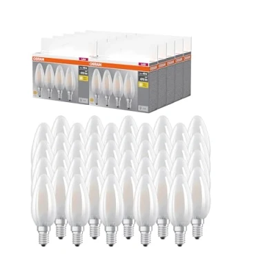 Image de OSRAM LED BASE B40, pack avantage de 40 lampes, remplace les ampoules 40W classiques, 4W, blanc chaud (2700K), verre mat, non dimmable, forme bougie, E14