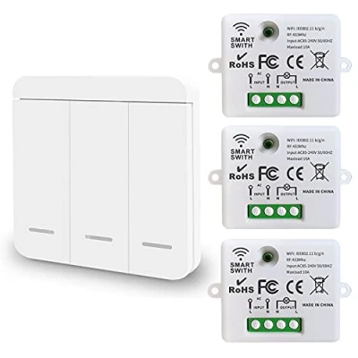 Image de DieseRC Mini commutateur WiFi sans fil télécommande RF 2500W 10A 3 récepteurs avec 1 interrupteur mural contrôle intelligent via l&#039;application Tuya compatible Alexa/Google Home