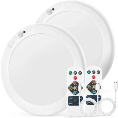 Image de Bojim Plafonnier LED avec Detecteur de Mouvement, Rechargeable Lampe Interieur Sans Fil, Pile Luminaire Lumiere Garage, Detection Applique Eclairage USB Batterie, pour Plafond Douche Cave, 2 Paquet