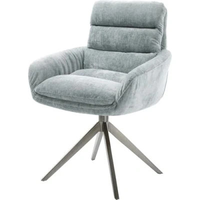 Image de Chaise pivotante Abelia Flex avec accoudoirs chenille bleu pastel pied croisé large grafiete pivotement sur 360 fonction bascule