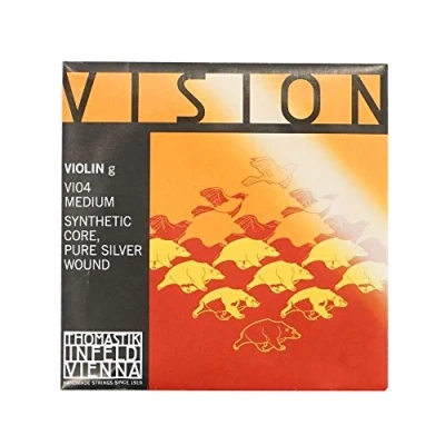 Image de Cordes Thomastik Violon Vision Noyau synthétique Possibilité de retirer la boule;Sol Argent filé. 4/4; Moyen