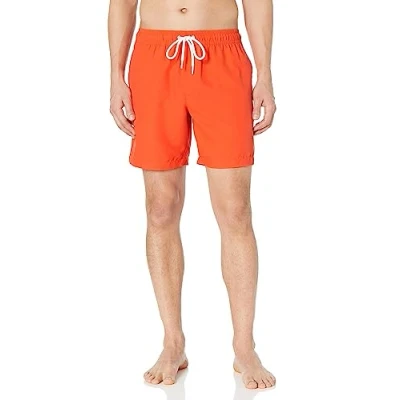 Image de Amazon Essentials Short de Bain à Séchage Rapide Entrejambe 18 cm couleurs abandonnées Homme, Orange Vif, XL