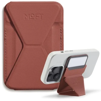 Image de MOFT Snap Portefeuille Magsafe pour iPhone 16 15 14 13 Series, Support magnétique en Cuir végane téléphone avec 3 Angles de Vue, Force améliorée (Marron)