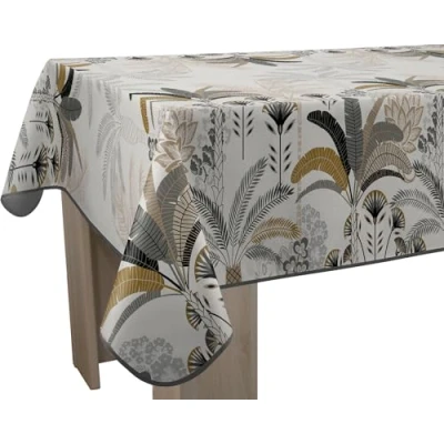 Image de Le linge de Jules Nappe Anti Taches Palmiers Rectangle 150 x 200 cm, Beige, Gris, Noir