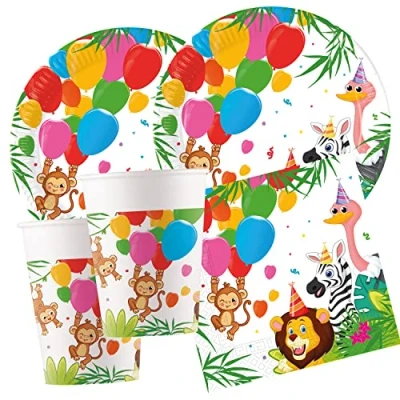 Image de Procos Tiere Jungle Service de Table 52 pièces Comprenant Assiettes, 16 gobelets, 20 Serviettes jetables, 10209572, Multicolore
