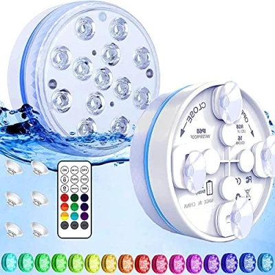 Image de Joycome Lumiere Piscine Hors Sol 13 RGB LED Eclairage Piscine, Spa avec Télécommande, IP68 Étanche Lampe pour Jardin, Baignoire Vase Aquarium 2 Pièces