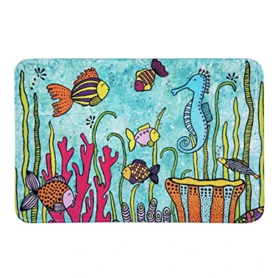 Image de WENKO Tapis de Bain Rollin&#039;Art Full Bloom, Douche à Motif Vie sous Marine, Surface Velours &amp; Dessous antidérapant, Compatible avec Le Chauffage au Sol, 100% Polyester, 45 x 70 cm