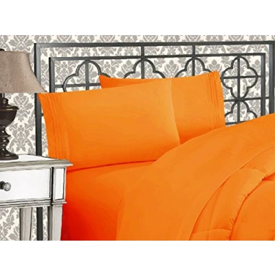 Image de Elegant Comfort Parure de lit Douce 4 pièces à Contexture 1500 Fils avec Broderie Trois Lignes, résistante aux Plis et la décoloration, pour Simple/lit Simple XL, Orange