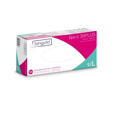 Image de BINGOLD gants jetables Nitrile 30PLUS, nitrile, bleu cobalt, taille L, boîte de 100