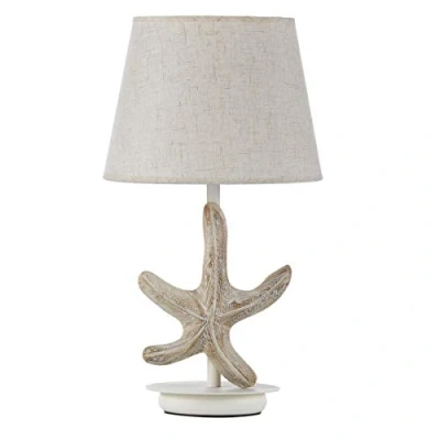 Image de ONLI Lampe de table en métal avec décoration étoile mer bois. Abat jour tissu beige