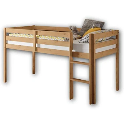Image de Stella Trading KENI Lit Mezzanine avec échelle et Surface de Couchage 90 x 200 cm Peu encombrant en pin Massif Naturel 97 113 207 (l H P)