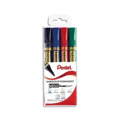Image de Pentel N850/4 Pochette de 4 Marqueurs permanents pointe conique moyenne Noir/Rouge/Bleu/Vert