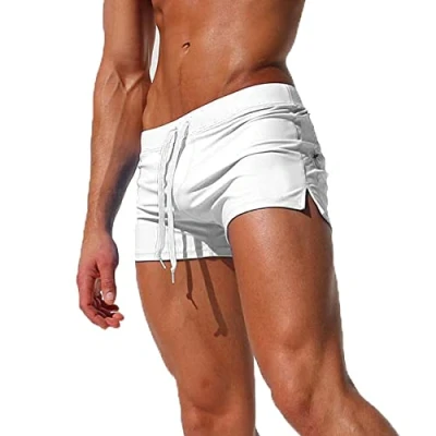 Image de TMEOG Maillot de Bain Homme Short Bain, Boxer Caleçon Piscine Séchage Rapide Plage Shorty Mayo avec Poche Zippée(Blanc,XL)