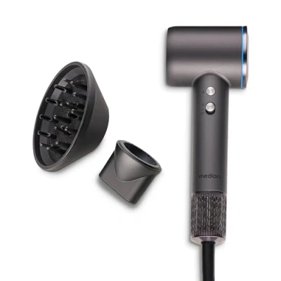 Image de MEDION HD1 Sèche cheveux (technologie ionique, 1.600 watts, embouts magnétiques diffuseur &amp; buse de styling, moteur BLDC longue durée, lumière annulaire LED, long cordon d&#039;alimentation) blanc