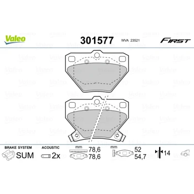 Image de VALEO 301577 Jeu de plaquettes frein FIRST Essieu arrière contact signal d&#039;usure inclus sans tôle anti bruit TOYOTA: Corolla IX 3/5 portes