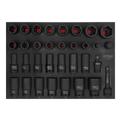 Image de KS Tools 711.2033 Module de douilles et accessoires à chocs Pour servantes établis Empreinte des outils découpée au laser Mousse imputrescible 33 pièces