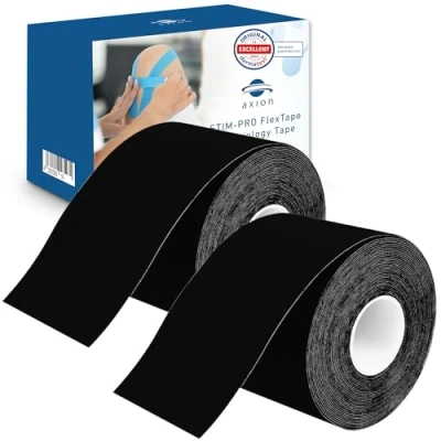 Image de Set de 2 bandes kinésiologie pour strap couleur noir axion Ruban adhésif résistant à l&#039;eau Optimal le sport rouleaux 5 m