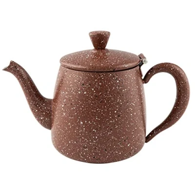 Image de Café Olé Théière de première qualité en acier inoxydable avec une boule à thé intégrée fini granit rouge, 48oz PT 048RG