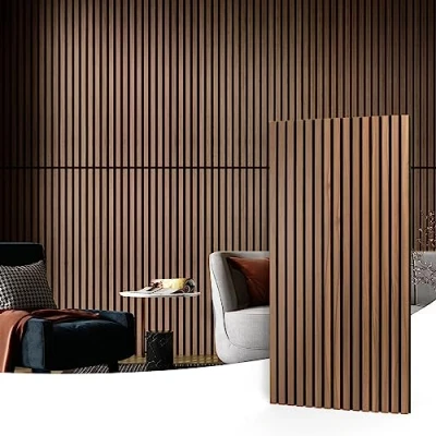 Image de Art3d Lot de 2 panneaux acoustiques à lattes en bois pour mur et plafond Panneau 3D cannelé absorbant le bruit avec finition Noyer,1,44㎡