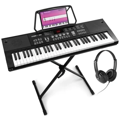 Image de Max KB15 Clavier Électronique 61 Touches, Stand et Casque Audio Inclus, Synthétiseur Débutant, Deux Haut parleurs Intégrés, Batterie Rechargeable, Microphone, Idéal pour Démarrer votre Apprentissage