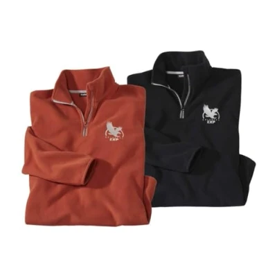 Image de ATLAS FOR MEN Lot de 2 Pulls Polaires Homme Ultra Léger et Chaud Pull Zippé Col Montant Idéal Hiver/Voyage/Randonnée Lavable en Machine Polaire Disponible Grandes Tailles