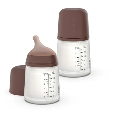 Image de Suavinex, Pack 2 Biberons Anti Colique Zero Zero, Tétine à Débit Adaptable (A) en Silicone, Bébés +0 Mois et Nouveau nés, Spécifique Allaitement Maternel, Lait Maternel Poudre, 180 ml, Deep