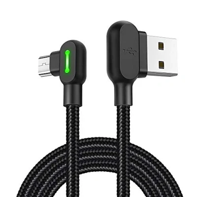 Image de Câble de téléphone Mcdodo, haute vitesse, angle LED 90, MICRO USB 3m noir