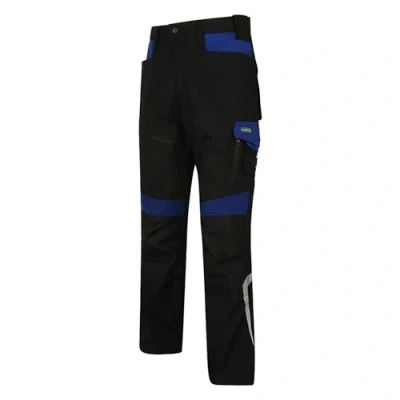 Image de Goodyear Workwear Pantalon De Travail Sécurité Réfléchissant Pour Hommes Flex Genou Multi Poches Genouillère, Noir/Bieu Royal, 40&quot; Taille Jambe Régulière (32&quot;)