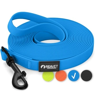 Image de ReaVET Laisse pour chien 5 m Bleu Robuste et imperméable Longue d&#039;entraînement avec poignée grands petits chiens