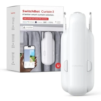 Image de SwitchBot Poussoir de Rideau Intelligent Télécommande Bluetooth avec App/Minuteur, Moteur Performance Amélioré, Ajoutez Hub pour le Rendre Compatible Alexa &amp; HomeKit(Curtain 3,U Rail)