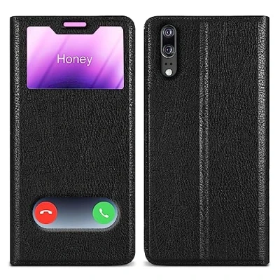 Image de cadorabo Housse Compatible avec Huawei P20 en Noir COMÈTE Coque de Protection Fermeture magnétique, Fonction Support et 2 fenêtres visualisation