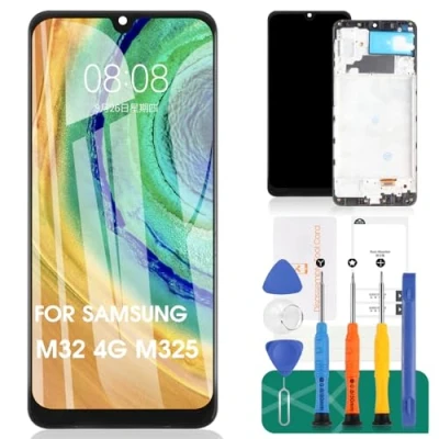 Image de Écran LCD pour Samsung Galaxy M32 4G tactile SM M325F Kit de réparation du numériseur (avec cadre, noir)