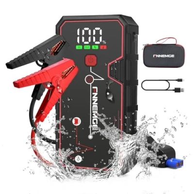 Image de FNNEMGE Booster Batterie, 5000A 23800mAh Jump Starter, Démarrage de Voiture (jusqu&#039;à Tout Le Essence, Moteur Gazole 8,0L), avec Lamp LED,Charge QC3.0,et Sortie DC 12V.